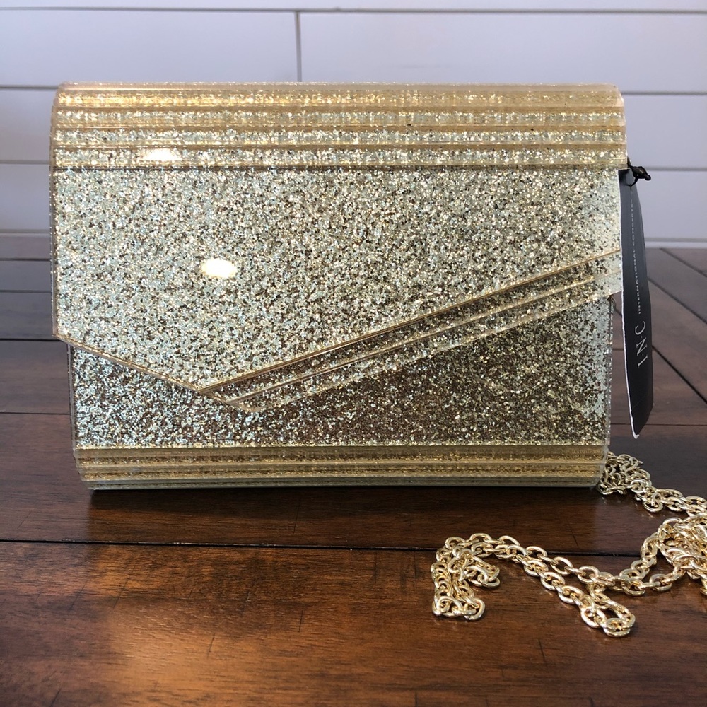 INC Maria Envelope Glitter Clutch - Gold